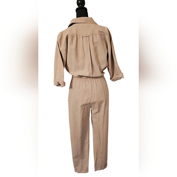 Collared Jumpsuit with Button-Up Front and Elasticized Waist - Vintage Nok Nok  - Picture 2 of 14